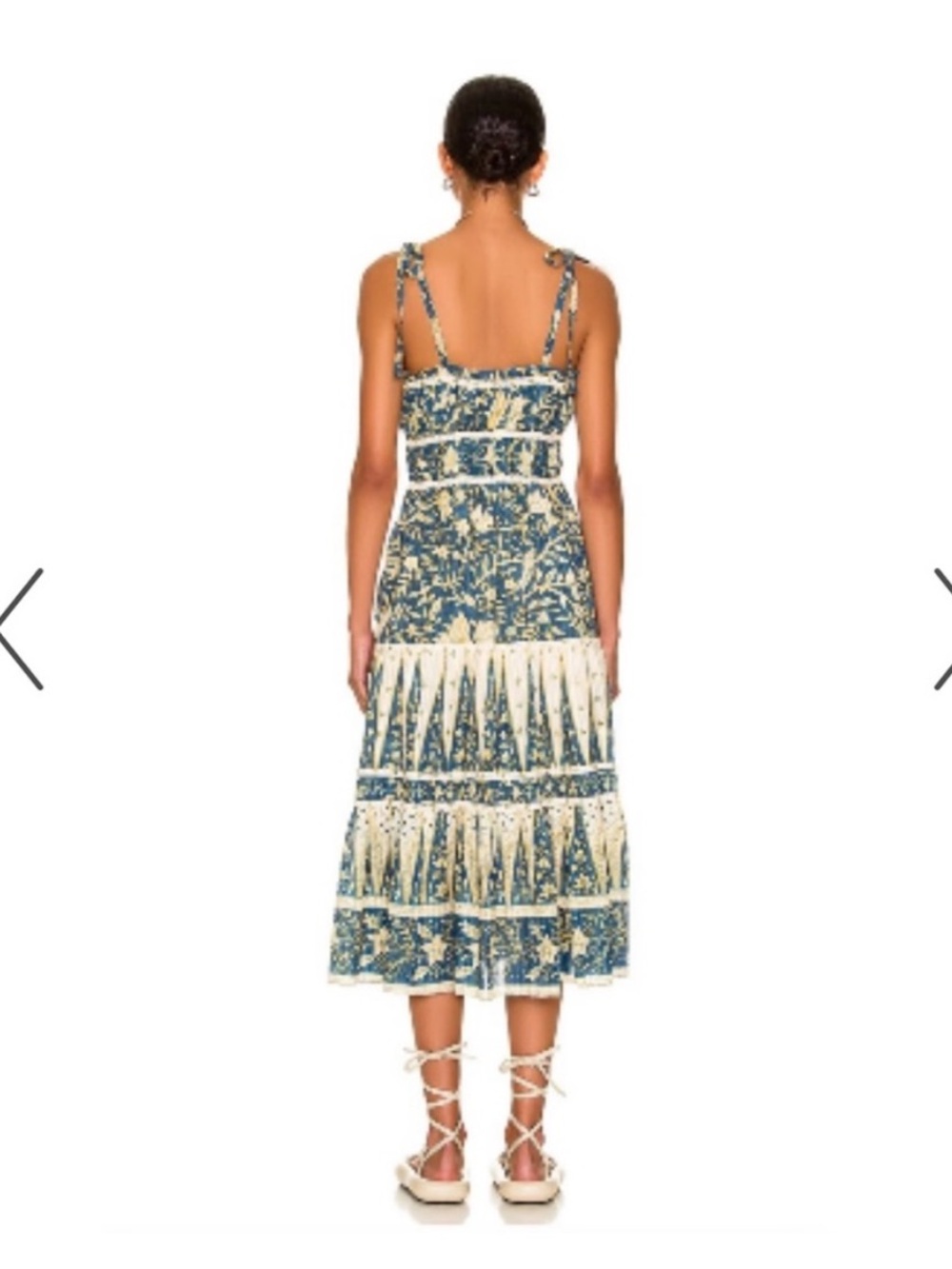 Ulla Johnson Blue Cream Printed Tie-Shoulder Midi Indah Dress Lanai Size 4 - Picture 2 of 10